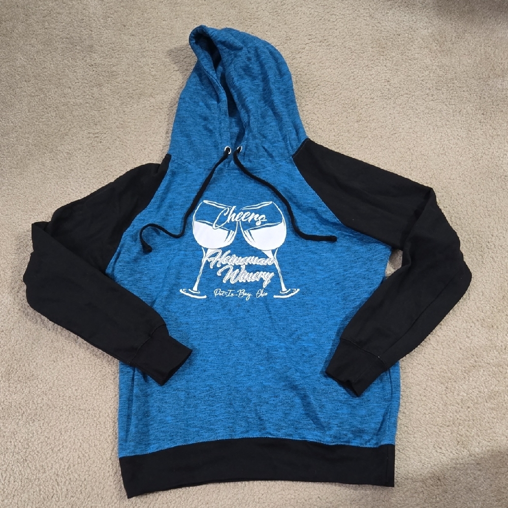 Blue and Black Hoodie with Wine Glass Design
